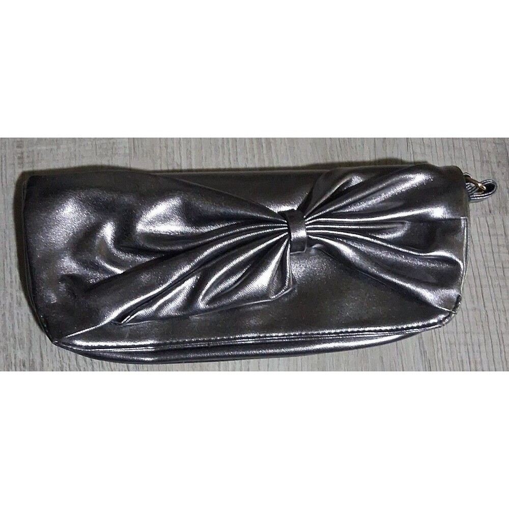 Vintage Silver Metallic Bow, baby blue inside, Clutch Evening Bag